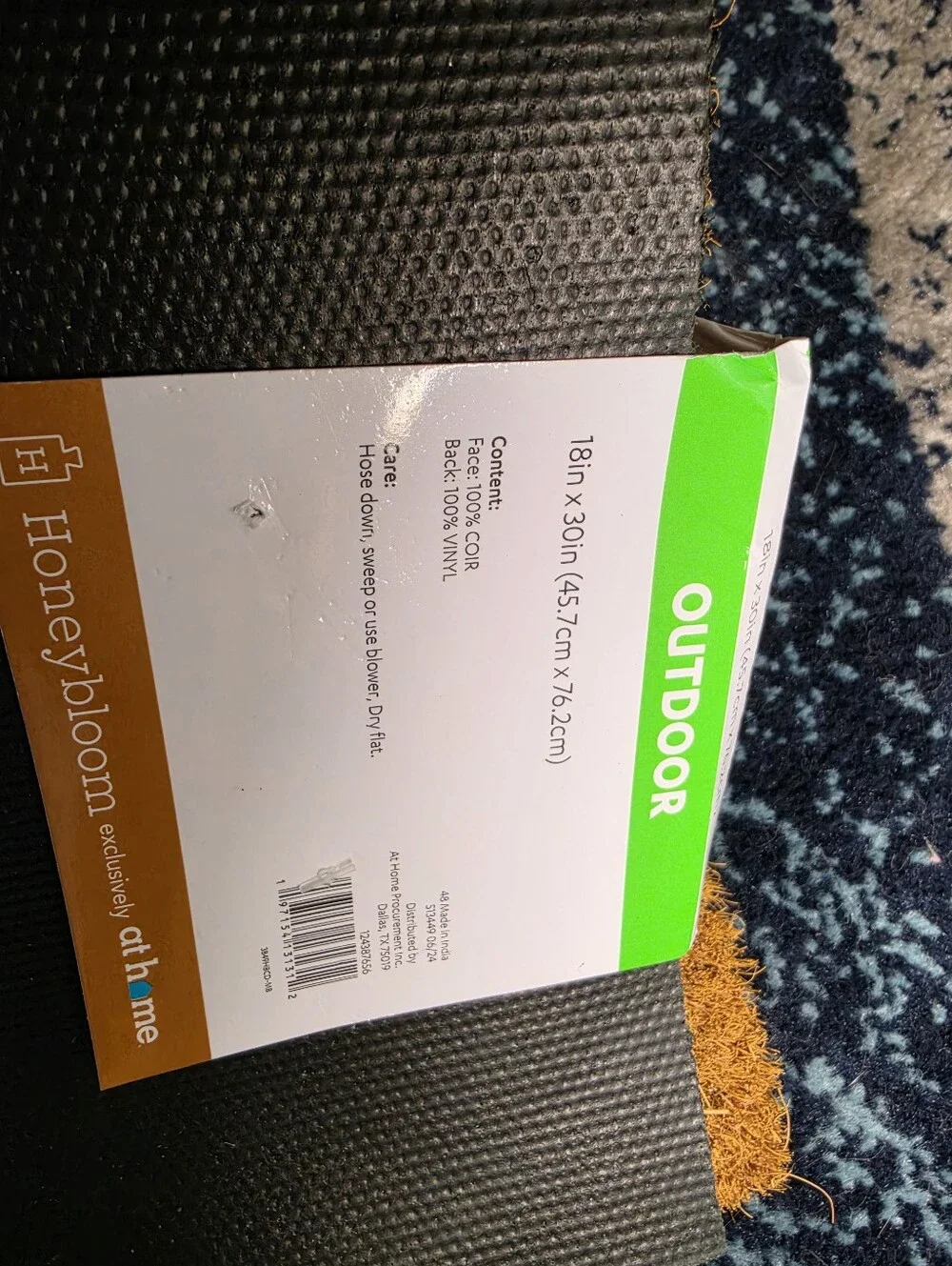 NWT At Home 'Hello' Coir Doormat in Natural with White Script Sz 30